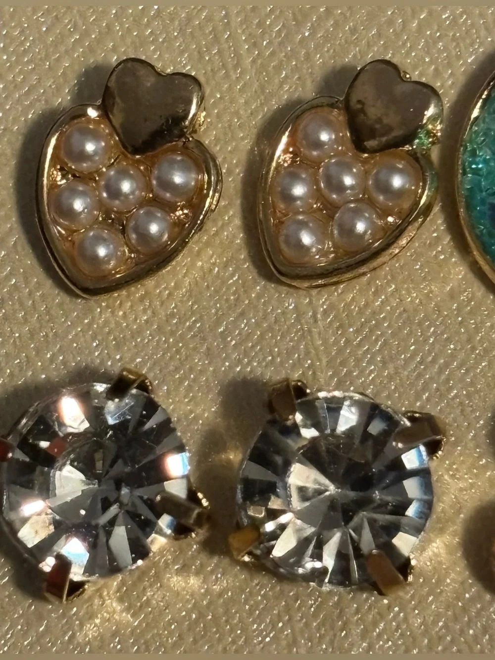 Gold-Tone Earring Set of 6 Pairs with Turquoise Druzy and Crystal Accents